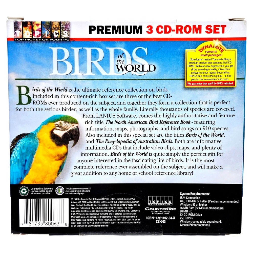 Birds of the World PC Software 3 CD-ROM Topics 1-931102-04-X Vintage EUC